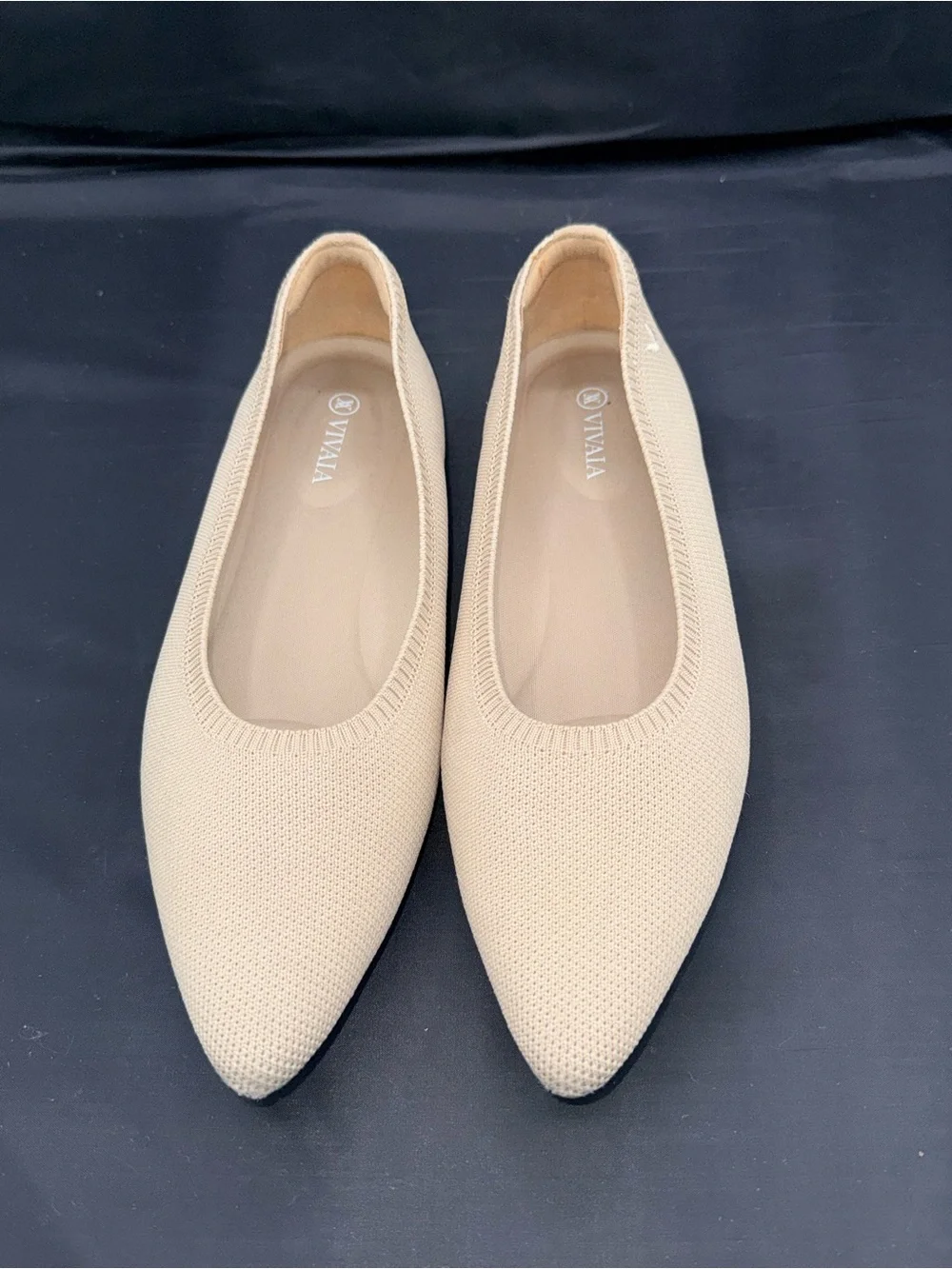 Vivaia Aria Pointed Toe Ballet Flats Cream Knit Quiet Luxury Minimal US 9.5